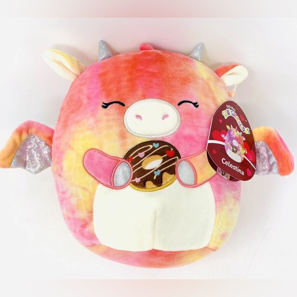 Nwt   🐉 8" CELESTINA Dragon with Donut Valentines Day Squishmallow - Picture 1 of 5